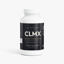 A white plastic bottle of Sol Wellness CLMX dietary supplement with a black label, shown on a clean white background.