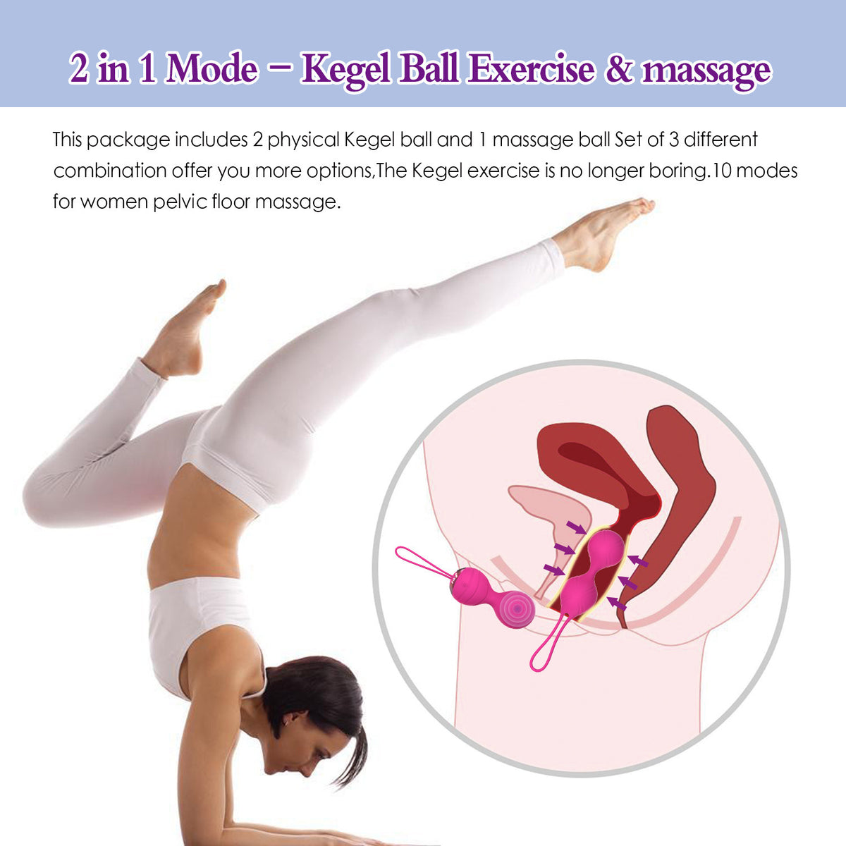 Soma kegel training set showing graduated weighted balls and remote control