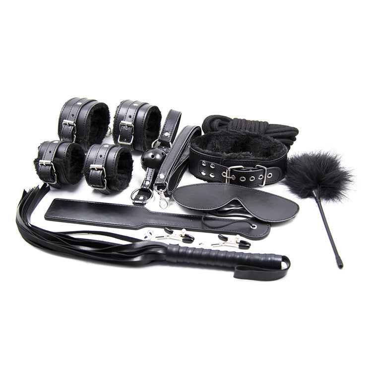 Trust leather bondage set with adjustable cuffs and quick-release safety