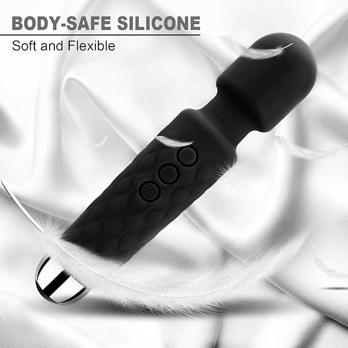 Aura rechargeable wand massager, body-safe silicone, side view